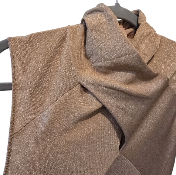 Ralph Lauren Black Label Metallic Gold Turtle Neck Midi Dress. Size M - Picture 5 of 11